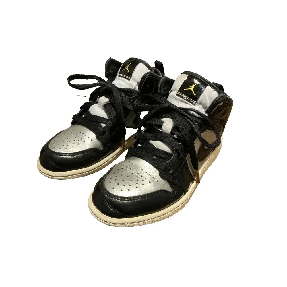 NIKE AIR JORDAN 1 Mid SE (GS) Black Metallic Silver (FZ3937-001) Kids Size 1 Y